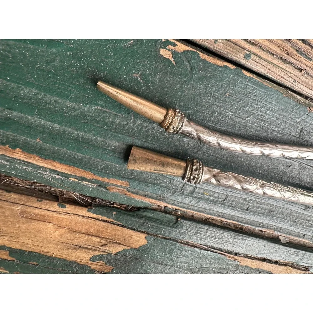 Vintage Alpaca Silver Yerba Mate Bombilla Tea Straws Set of 2 Chased Floral 8